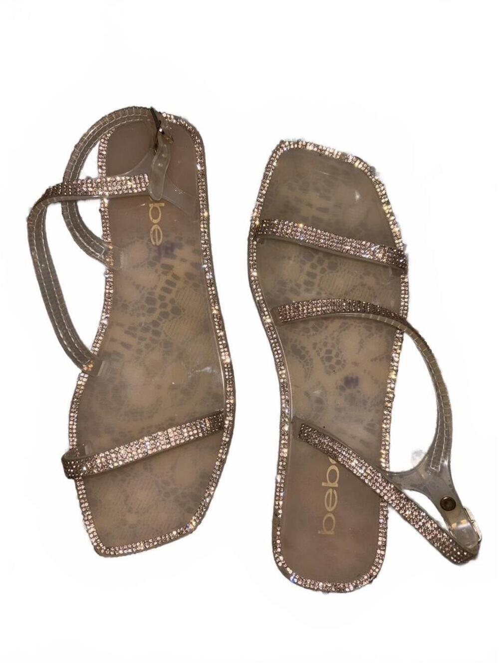 Bebe “Nude” sandals with rhinestone straps. Size 7